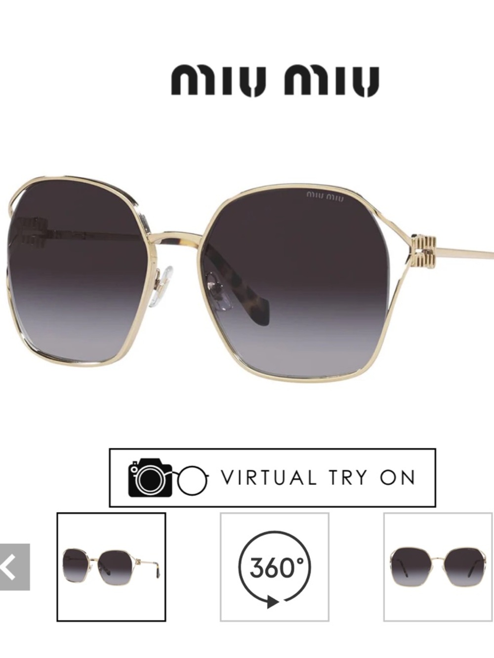 Miu Miu Sunglasses Gold Frame Designer Sunglasses with Gradient Gray Lenses